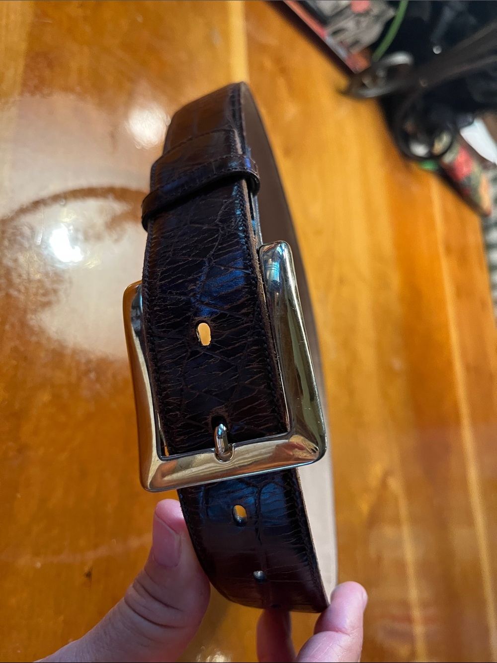 Ellen Tracy Classic Dark Brown Leather Belt with Gold Buckle